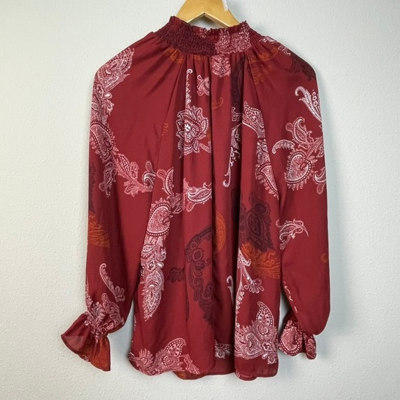 Cocomo Woman Red Paisley Print Smocked Neck Long Sleeve Blouse Top 1X Boho Fairy - Picture 5 of 5